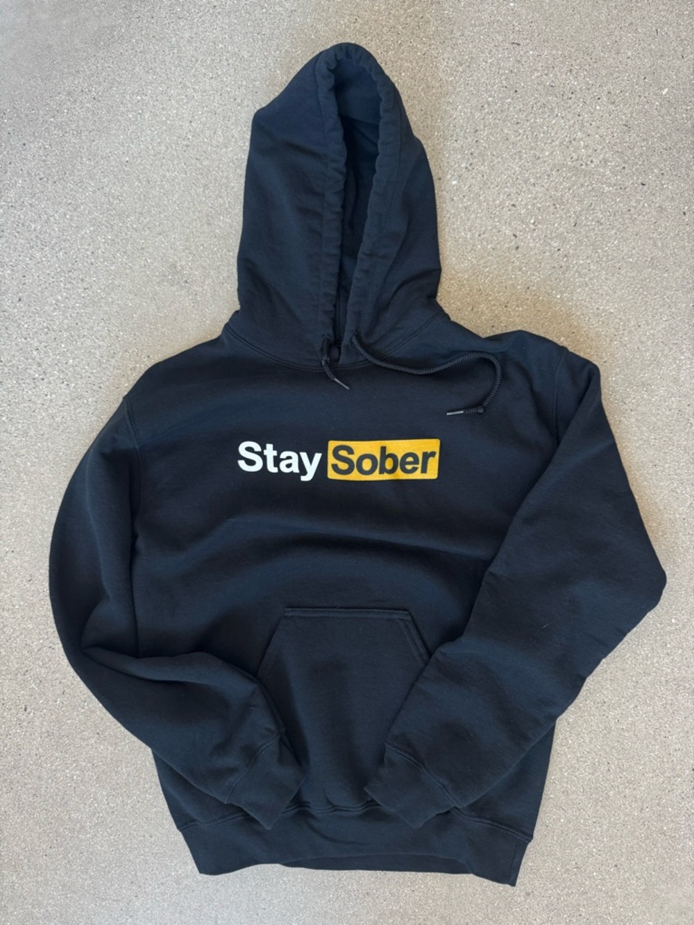 Black "Stay Sober" Graphic Pullover Hoodie Small